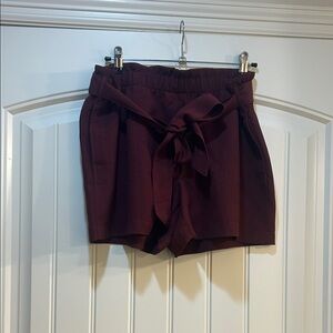 LOFT High Waist Bow Tie Burgundy Shorts NWT